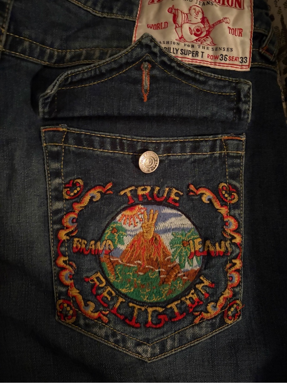 Rare True Religion Billy Super T Limited Edition Y2K Embroidered Jeans Size 36